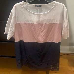 Color block cutout shirt white pink blue